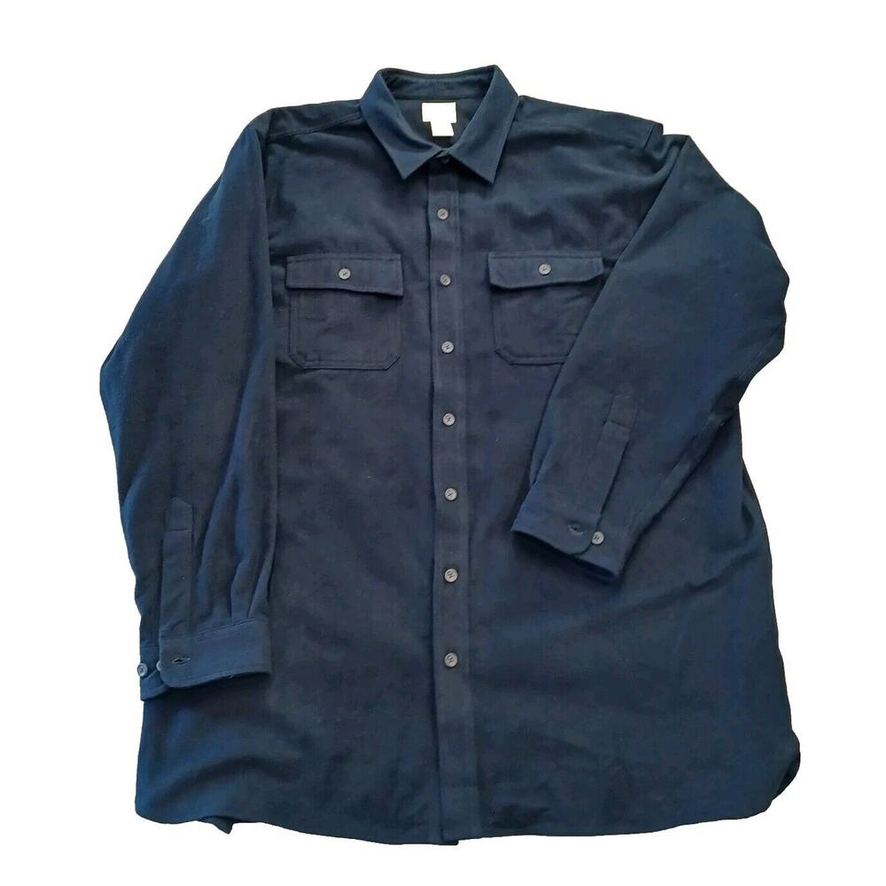 LL Bean Shirt Mens 2XLT Navy Blue Solid Flannel Cotton Button Up Shacket